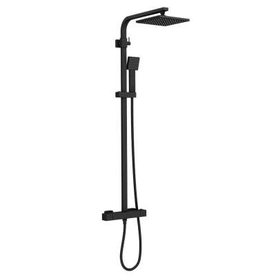 Modern Square Thermostatic Shower - Matt Black