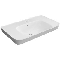 ANNWA Top Counter Ceramic White Square Single Hole Bathroom Cabinet Washroom Basin N80G07